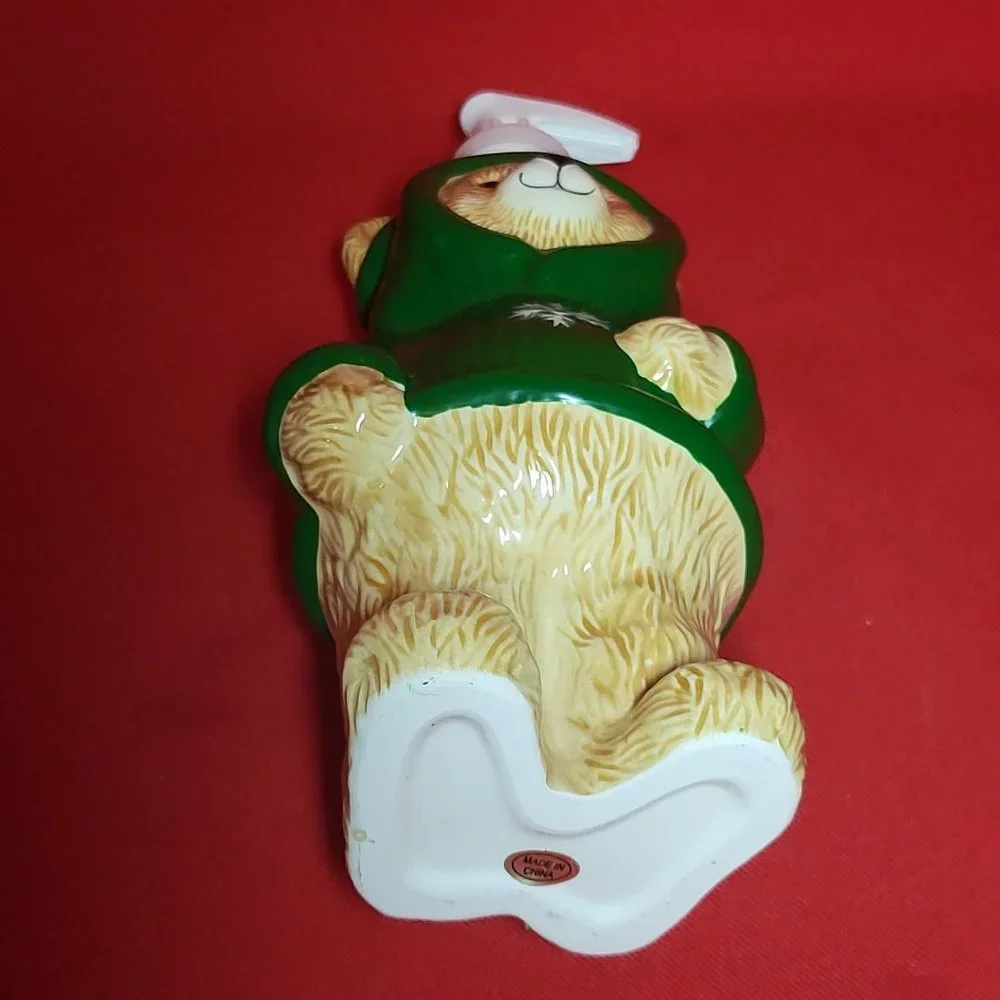 Ceramic Soap Dispenser Bear Wearing Snowflake Green Hoodie 9